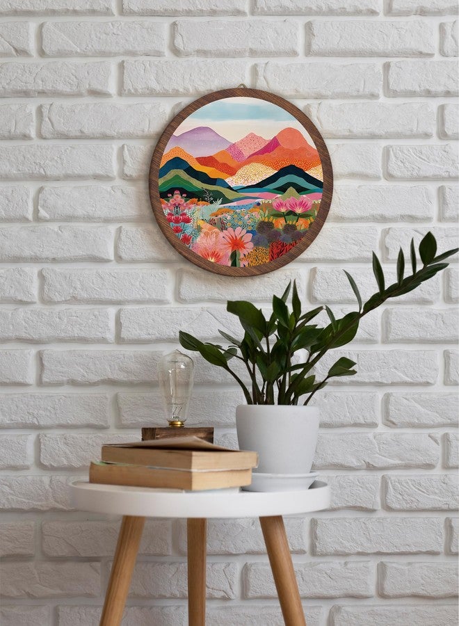 Xeqej Boho Colorful Landscape Hanging Wall Decor, Abstract Mountain Round Wooden Wall Art, Nature Floral Western Boho Decorations for Aesthetic Apartment Home Living Room Bedroom Bathroom Kitchen Office, 16 - Image 3